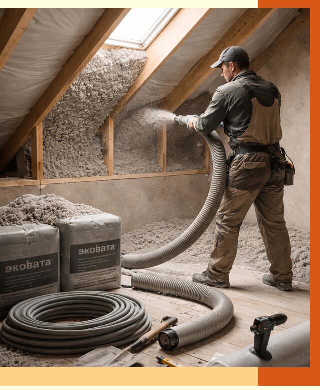 Утепление мансарды эковатой в Лиски от 2407 руб/м2 — монтаж, задувка, цена | ТепломастерЛск