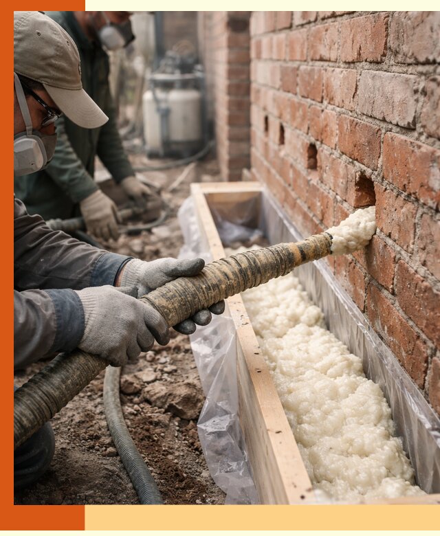 Заливка ППУ в пустоты кирпичной стены в Лиски