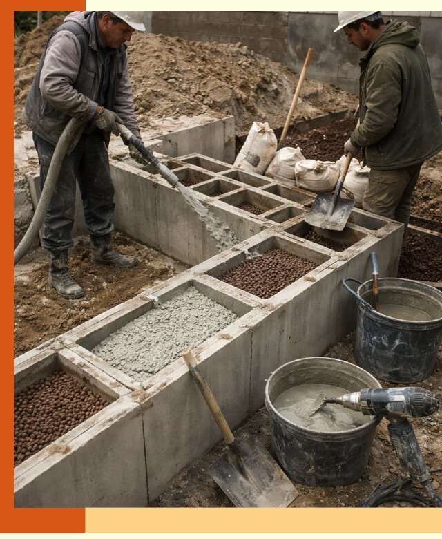 Заполнение полостей фундамента в Лиски герметичным утеплением и повышением прочности